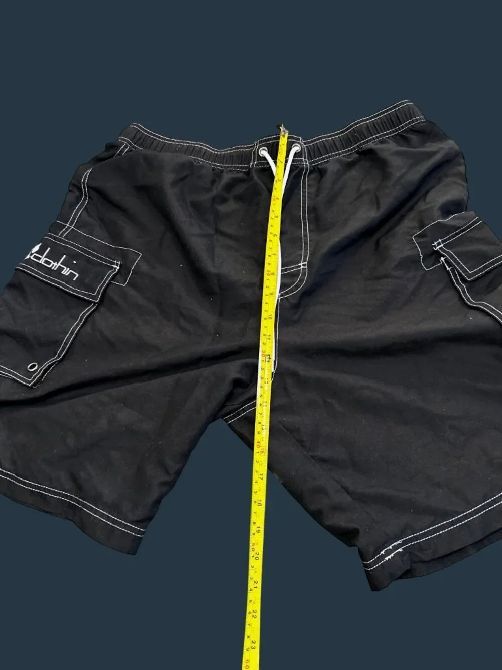 Clothin Mens 34 Black Cargo Swim Shorts With Pockets & Drawstring Waist